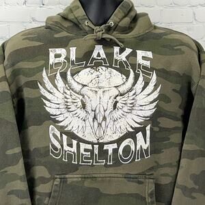 Blake Shelton Friends and Heroes Hoodie Hooded Sweatshirt Camo Green M Medium